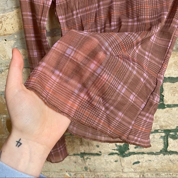 *NWT* Urban Outfitters mesh long-sleeve plaid top - Picture 3 of 6